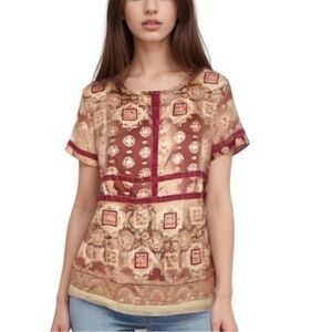 JOHNNY WAS Art To Wear Bandana Geometric Abstract Artsy Popover Blouse